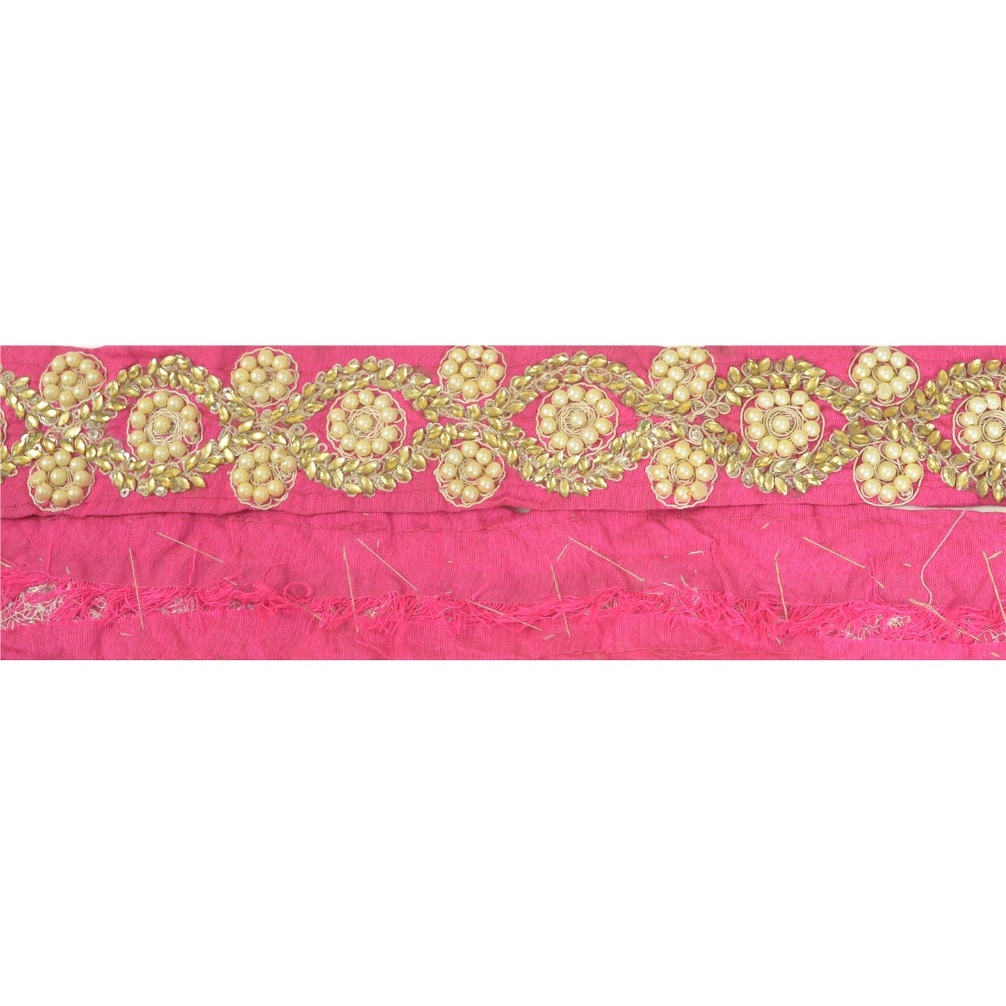 Sanskriti Hand Beaded Prom Dress Border 1 YD Trim Pink Craft Pearl Beads Lace