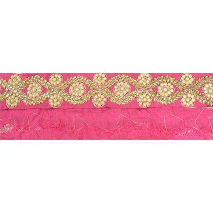 Sanskriti Hand Beaded Prom Dress Border 1 YD Trim Pink Craft Pearl Beads Lace