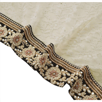 Hand Beaded Party Prom Dress Border 1 YD Trim Black Craft Lace Mirrors Pearls