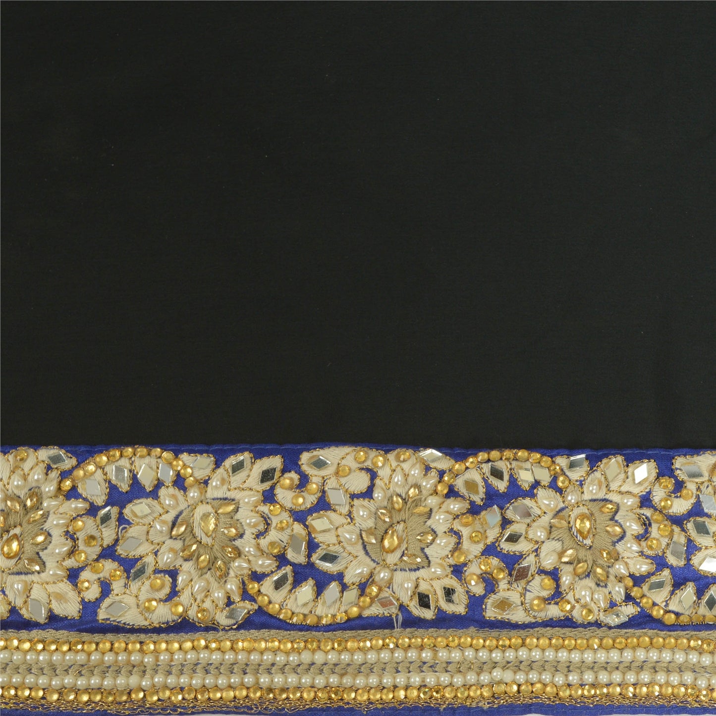 Sanskriti Hand Beaded Dress Border 1 YD Trim Blue Craft Sewing Pearl Beads Lace