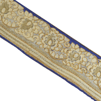 Sanskriti Hand Beaded Dress Border 1 YD Trim Blue Craft Sewing Pearl Beads Lace