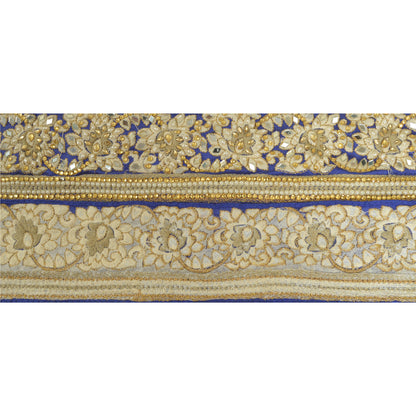 Sanskriti Hand Beaded Dress Border 1 YD Trim Blue Craft Sewing Pearl Beads Lace
