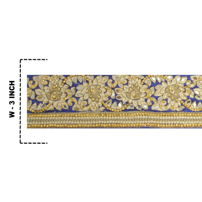 Sanskriti Hand Beaded Dress Border 1 YD Trim Blue Craft Sewing Pearl Beads Lace