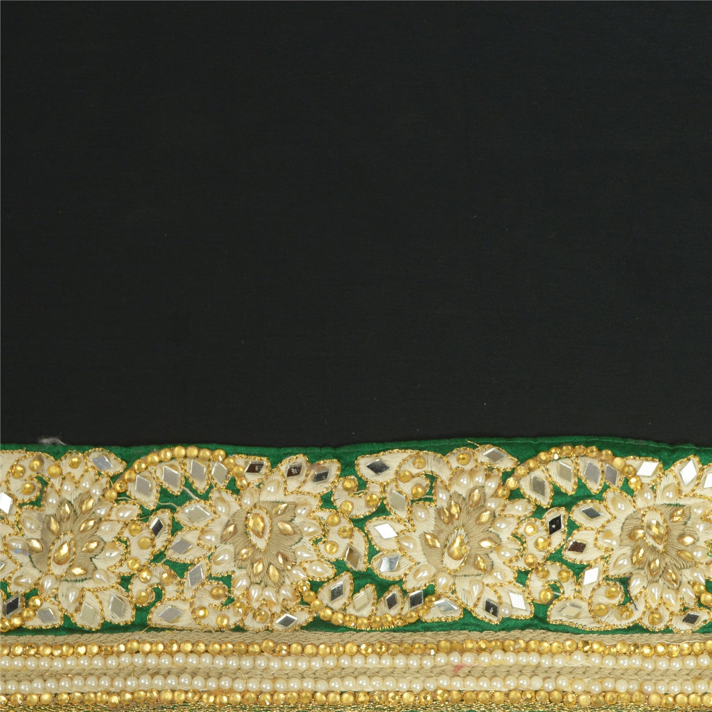 Sanskriti Hand Beaded Party Prom Border 1 YD Trim Green Craft Lace Mirrors