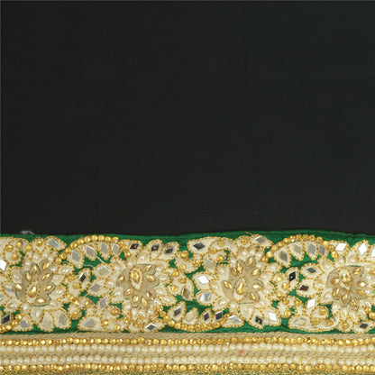 Sanskriti Hand Beaded Party Prom Border 1 YD Trim Green Craft Lace Mirrors
