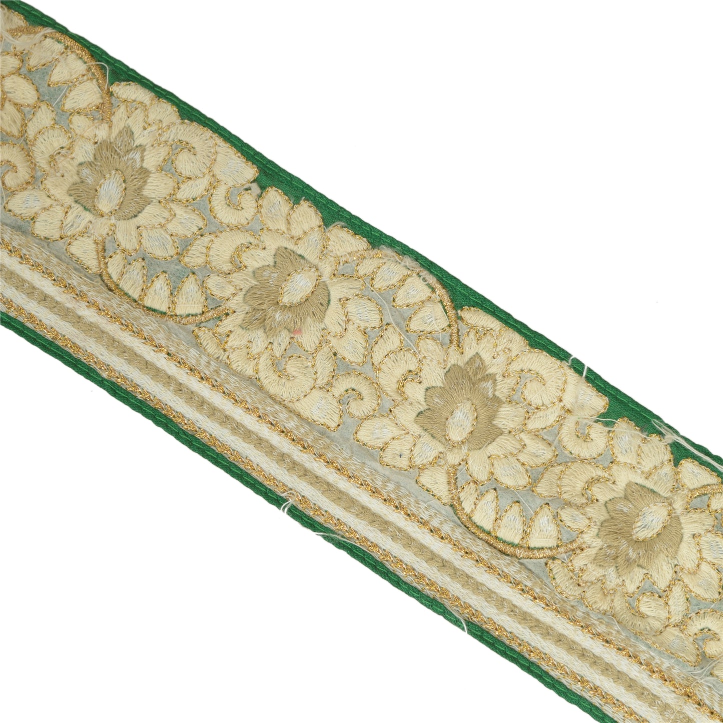 Sanskriti Hand Beaded Party Prom Border 1 YD Trim Green Craft Lace Mirrors