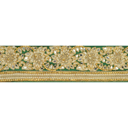 Sanskriti Hand Beaded Party Prom Border 1 YD Trim Green Craft Lace Mirrors