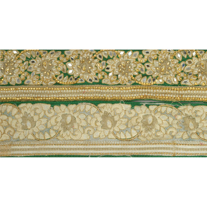 Sanskriti Hand Beaded Party Prom Border 1 YD Trim Green Craft Lace Mirrors