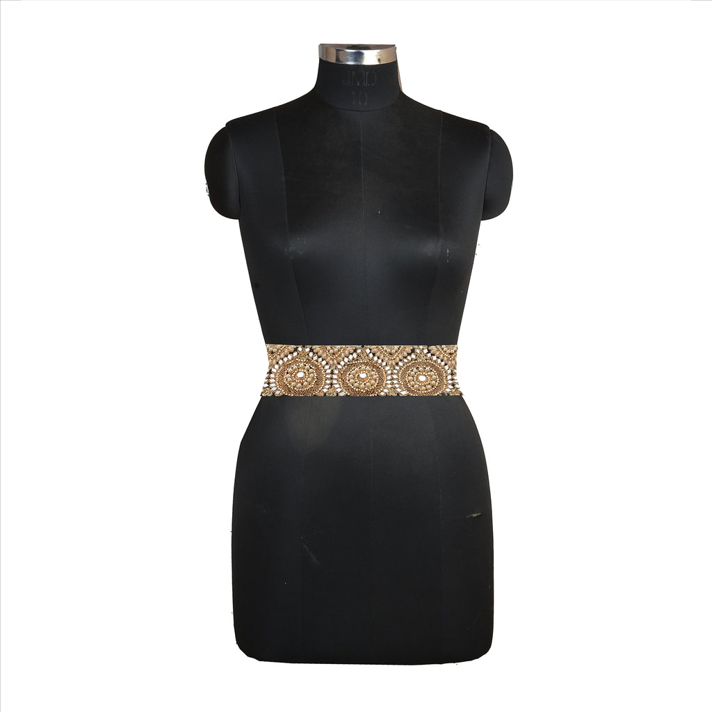 Hand Beaded Party Prom Dress Border 1 YD Trim Black Craft Lace Mirrors Pearls