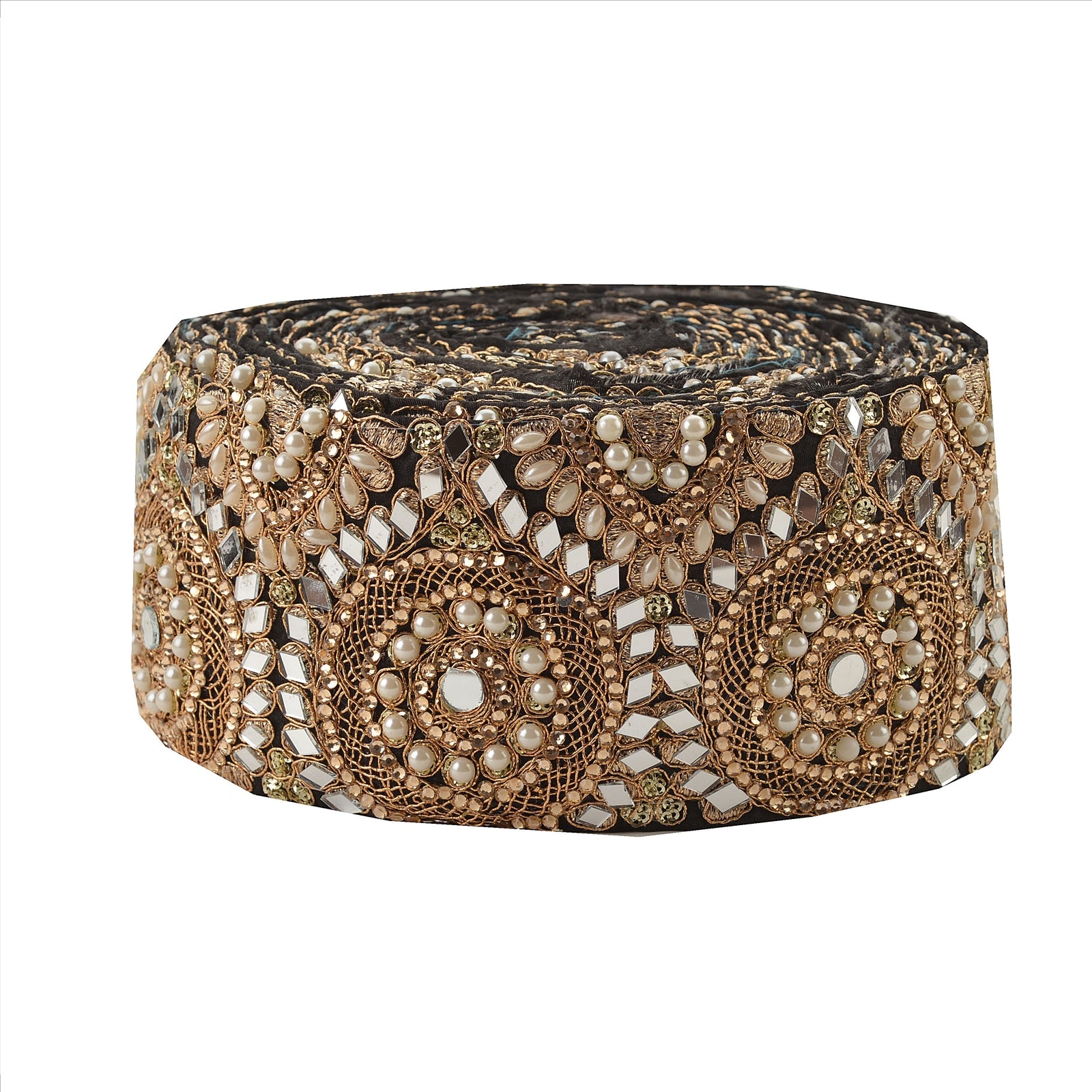 Hand Beaded Party Prom Dress Border 1 YD Trim Black Craft Lace Mirrors Pearls