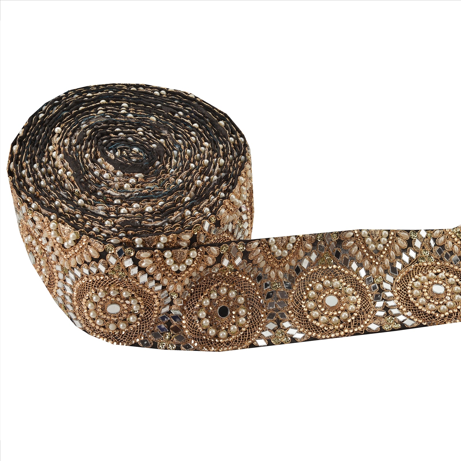 Hand Beaded Party Prom Dress Border 1 YD Trim Black Craft Lace Mirrors Pearls