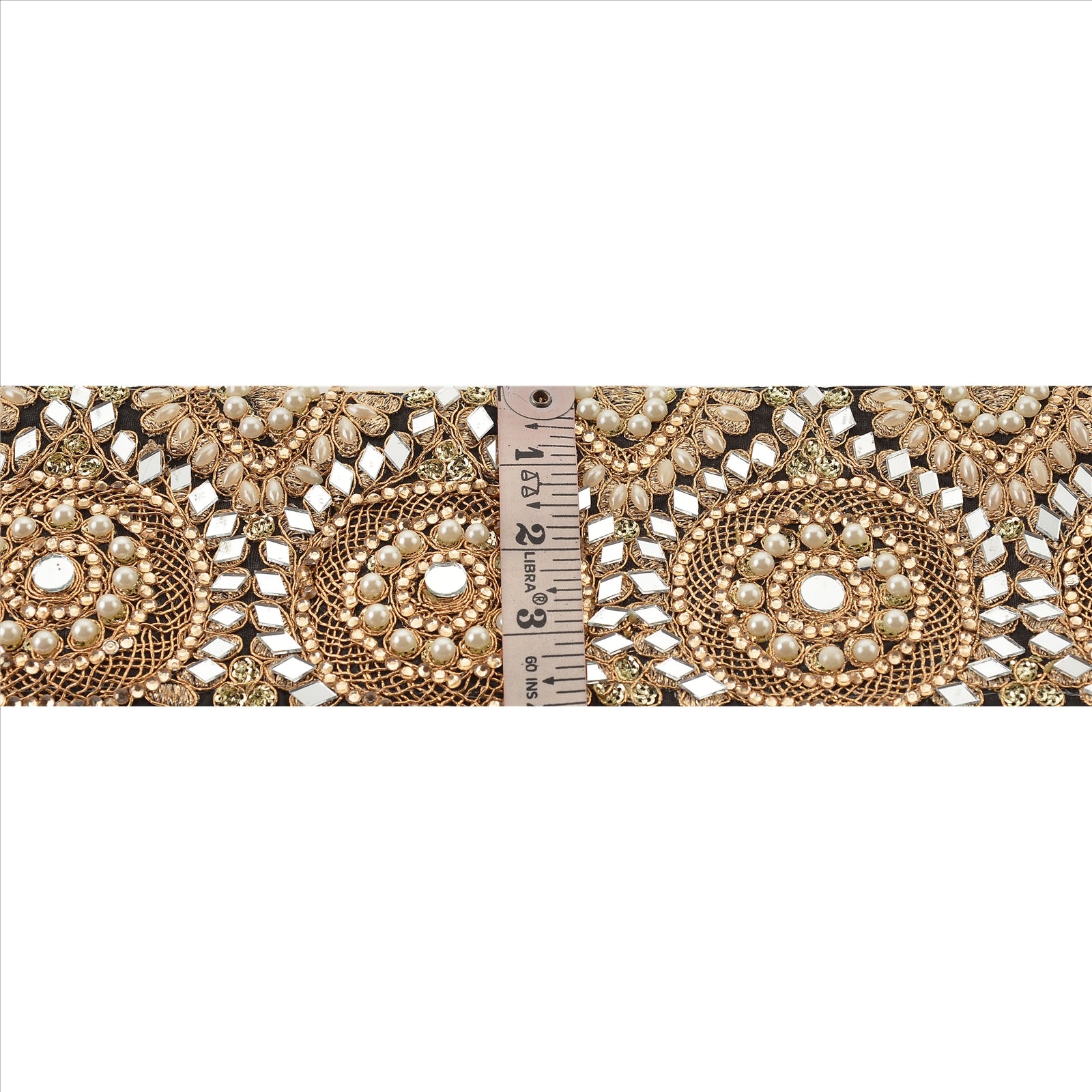 Hand Beaded Party Prom Dress Border 1 YD Trim Black Craft Lace Mirrors Pearls