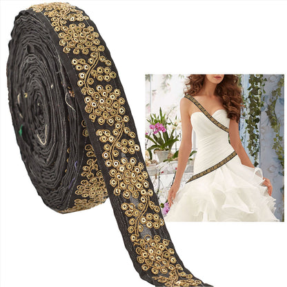 Sanskriti Hand Beaded Prom Dress Border 1 Yard Trim Black Craft Sequins