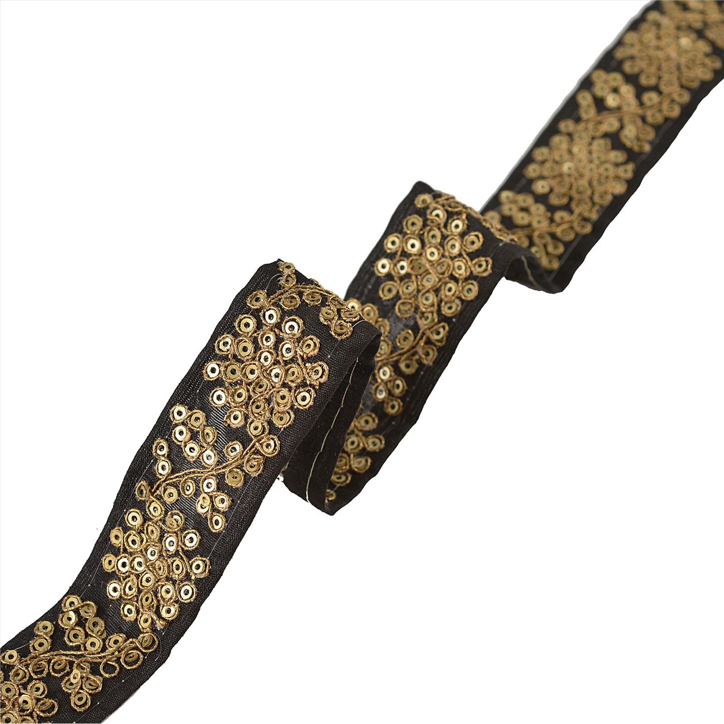 Sanskriti Hand Beaded Prom Dress Border 1 Yard Trim Black Craft Sequins