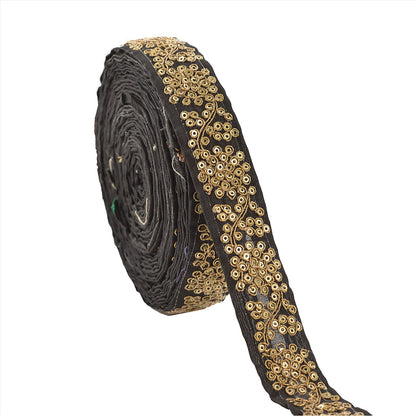 Sanskriti Hand Beaded Prom Dress Border 1 Yard Trim Black Craft Sequins