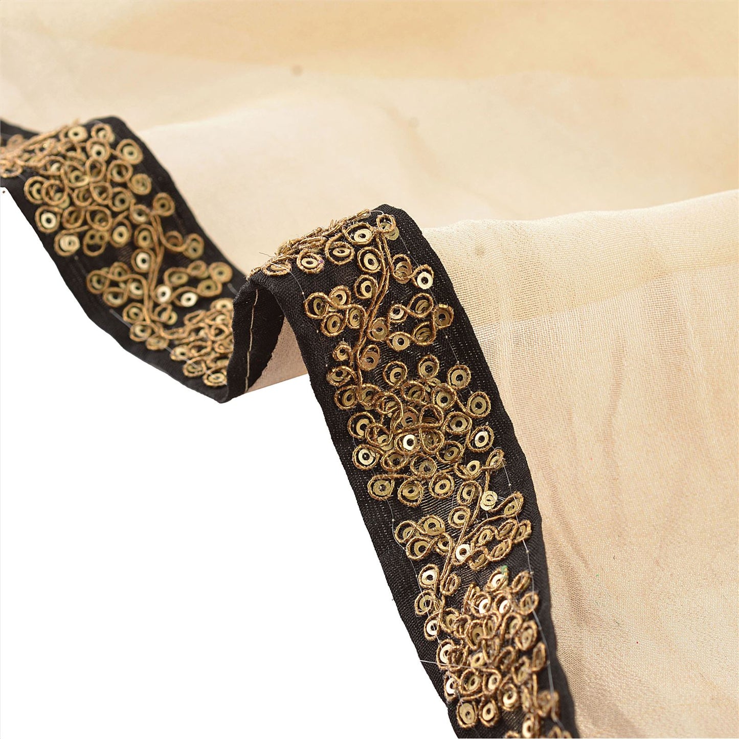 Sanskriti Hand Beaded Prom Dress Border 1 Yard Trim Black Craft Sequins