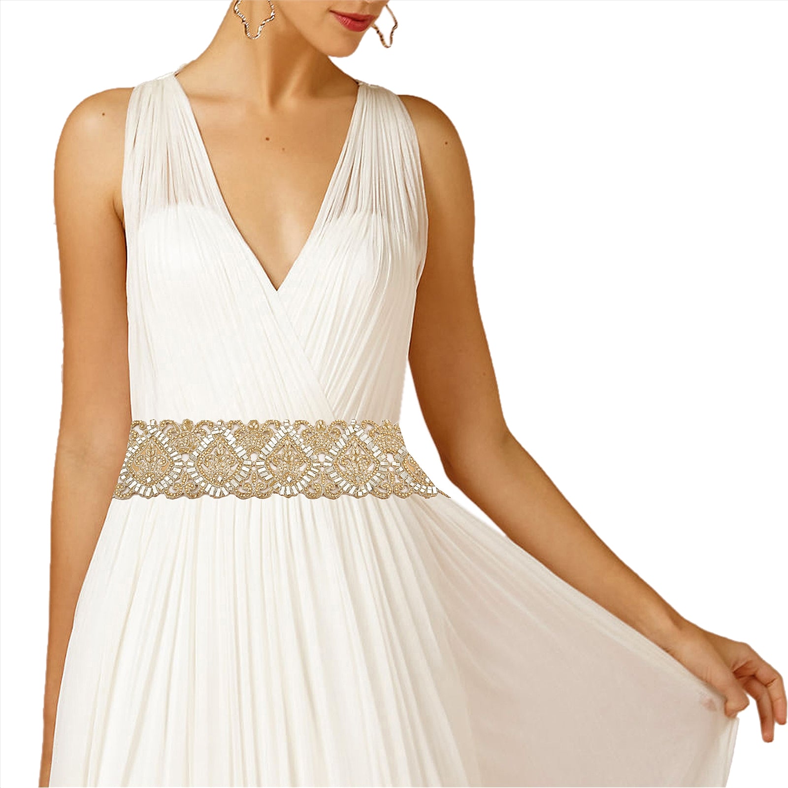 Sanskriti håndperlet brudekant 1 YD Trim gylden cutwork kant håndlavet blonde spejle