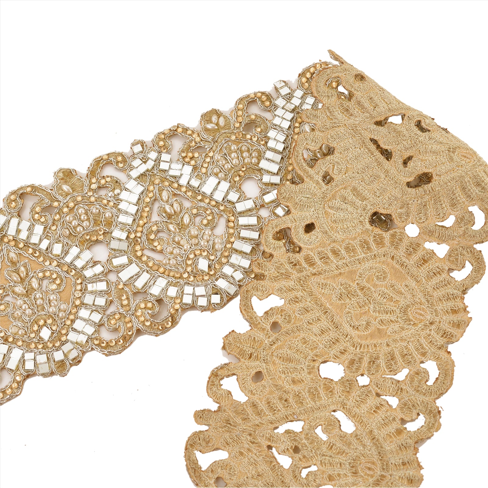 Sanskriti håndperlet brudekant 1 YD Trim gylden cutwork kant håndlavet blonde spejle