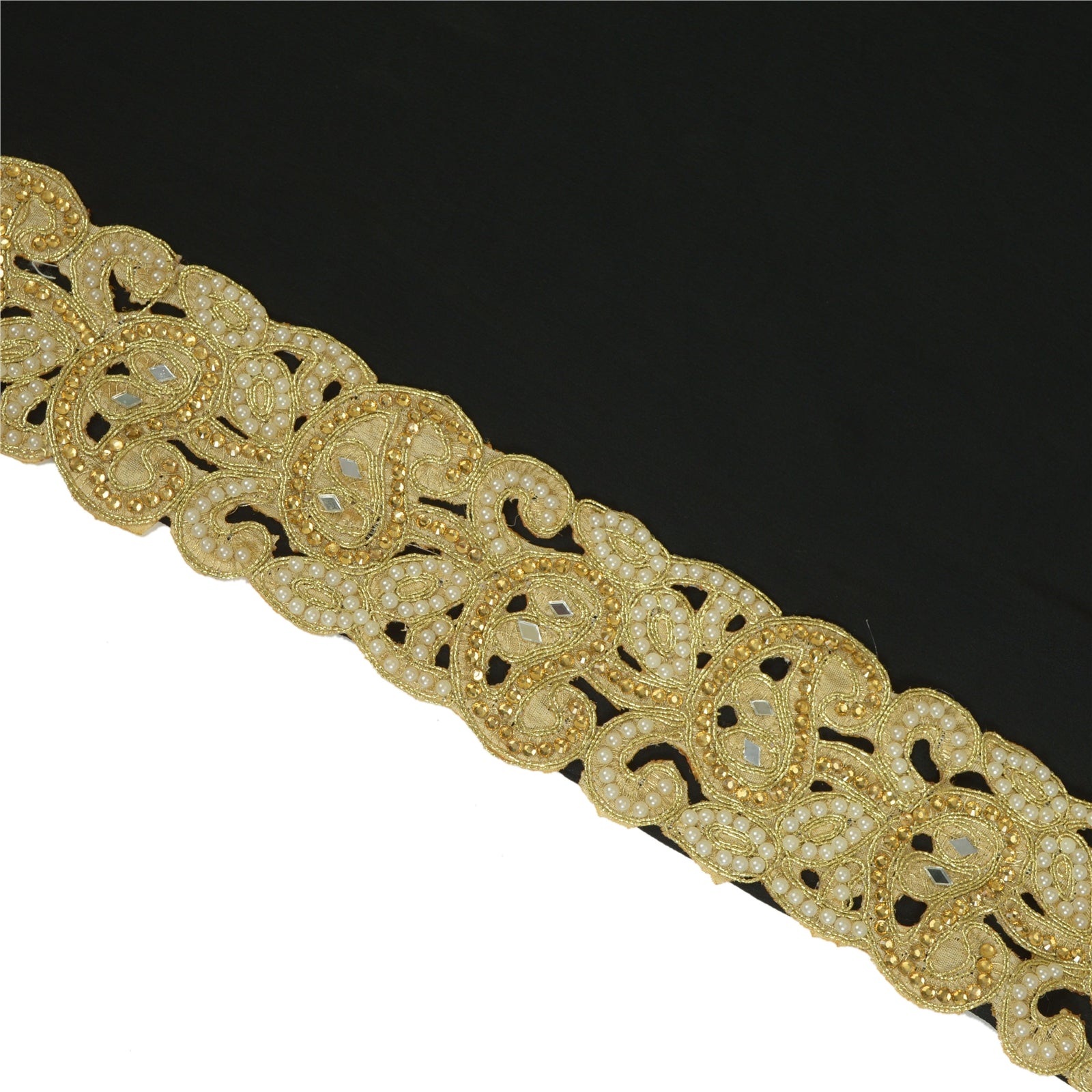 Sanskriti håndperlet brudekant 1 YD kant gyldne håndværksperler spejlblonder