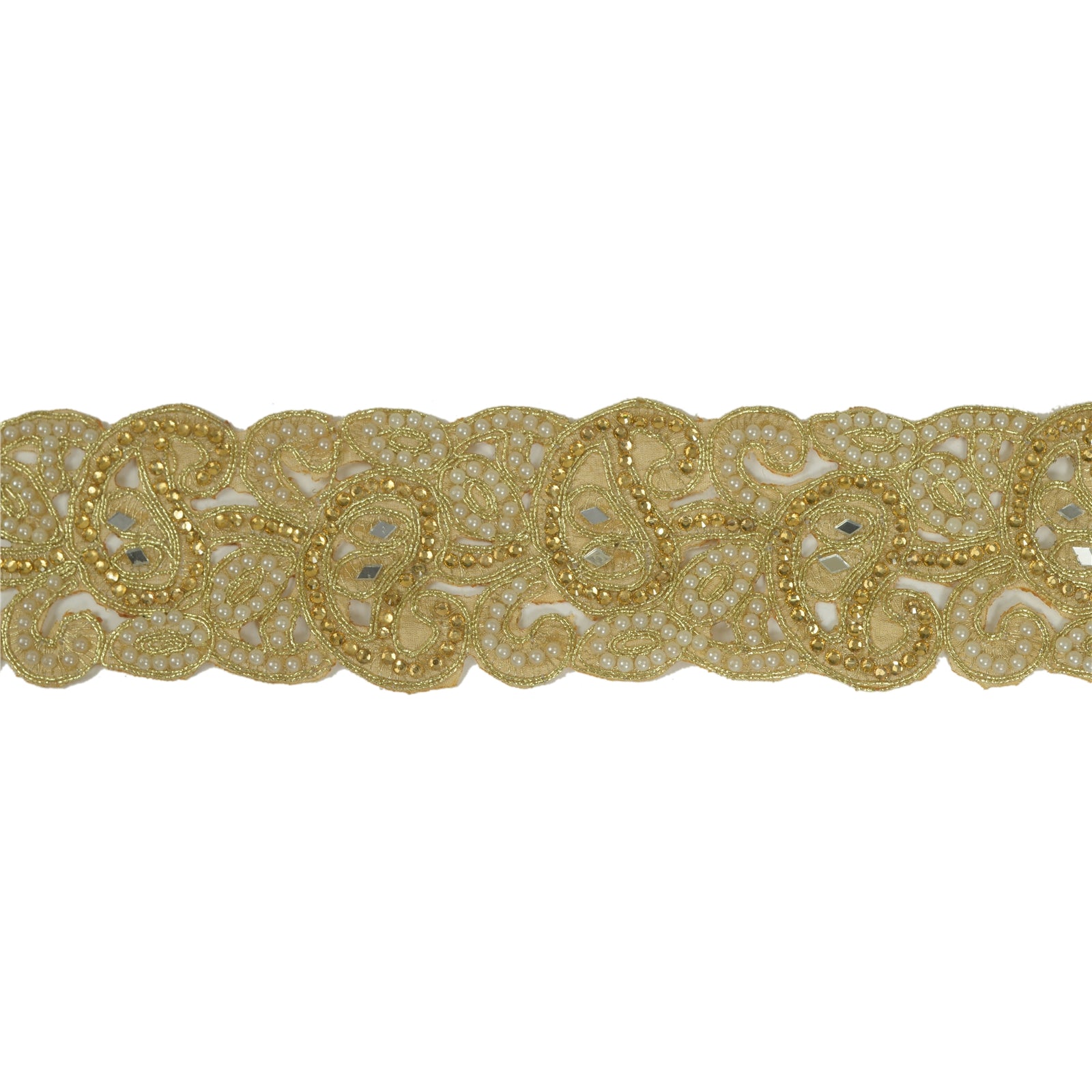 Sanskriti håndperlet brudekant 1 YD kant gyldne håndværksperler spejlblonder