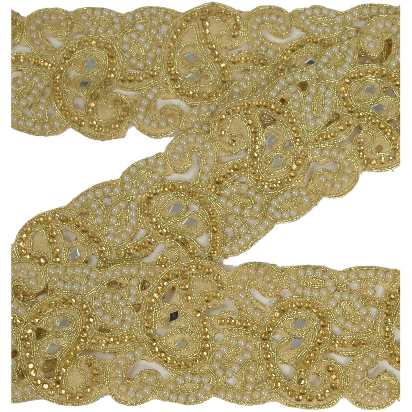 Sanskriti håndperlet brudekant 1 YD kant gyldne håndværksperler spejlblonder