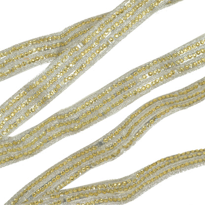 Sanskriti Hand Beaded Dress Border 1YD Trim Silver Craft Lace Sewing Rhinestones