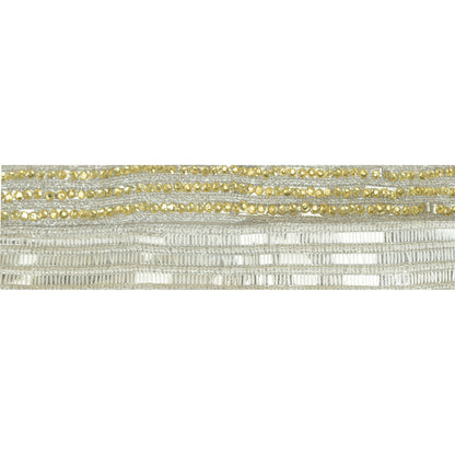 Sanskriti Hand Beaded Dress Border 1YD Trim Silver Craft Lace Sewing Rhinestones