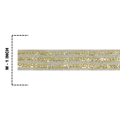 Sanskriti Hand Beaded Dress Border 1YD Trim Silver Craft Lace Sewing Rhinestones