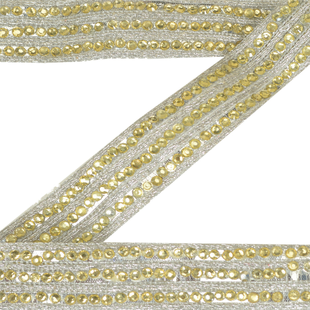 Sanskriti Hand Beaded Dress Border 1YD Trim Silver Craft Lace Sewing Rhinestones