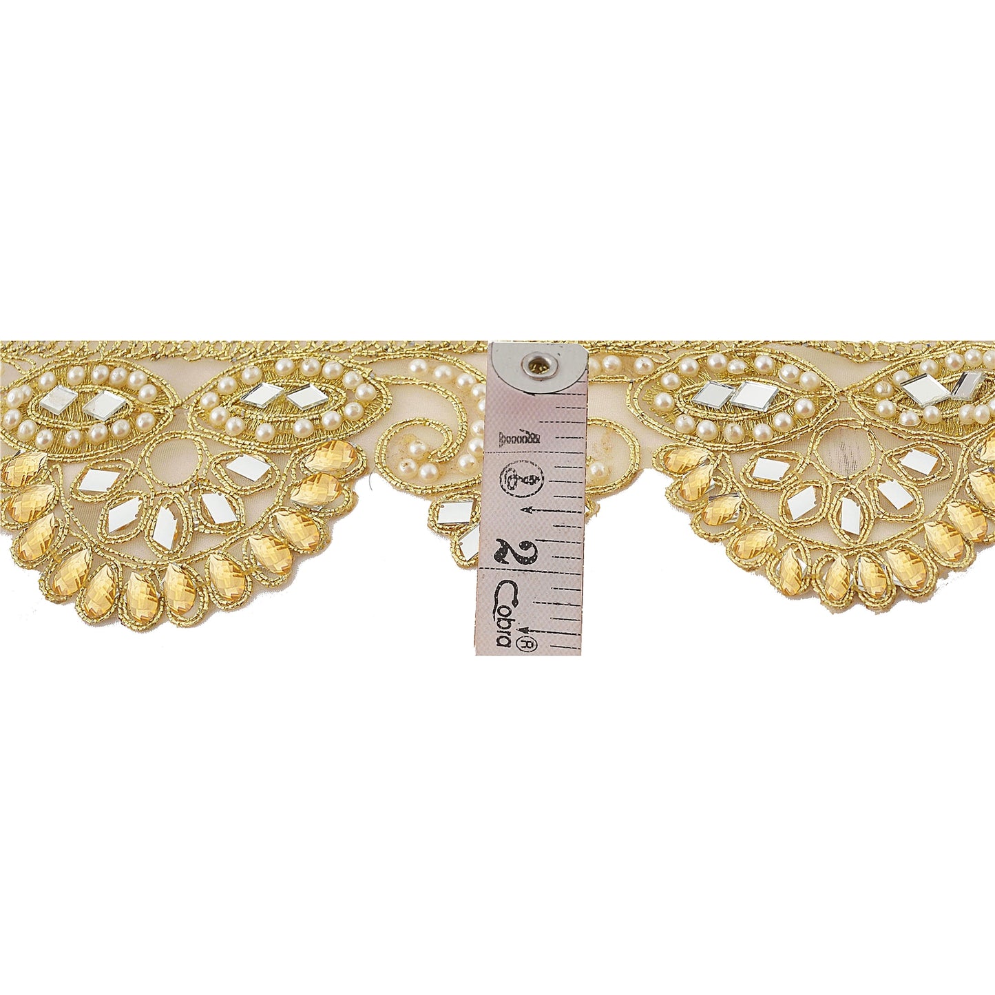 Sanskriti Indian Hand Beaded Bridal Dress Border 1 YD Trim Ribbon Golden Sewing Pearl Lace