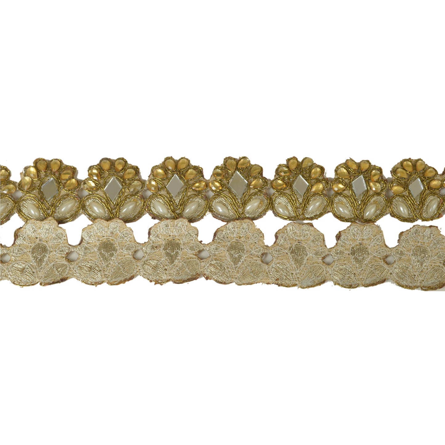 Sanskriti Hand Beaded Bridal Dress Border 1 YD Trim Ribbon Golden Sewing Lace