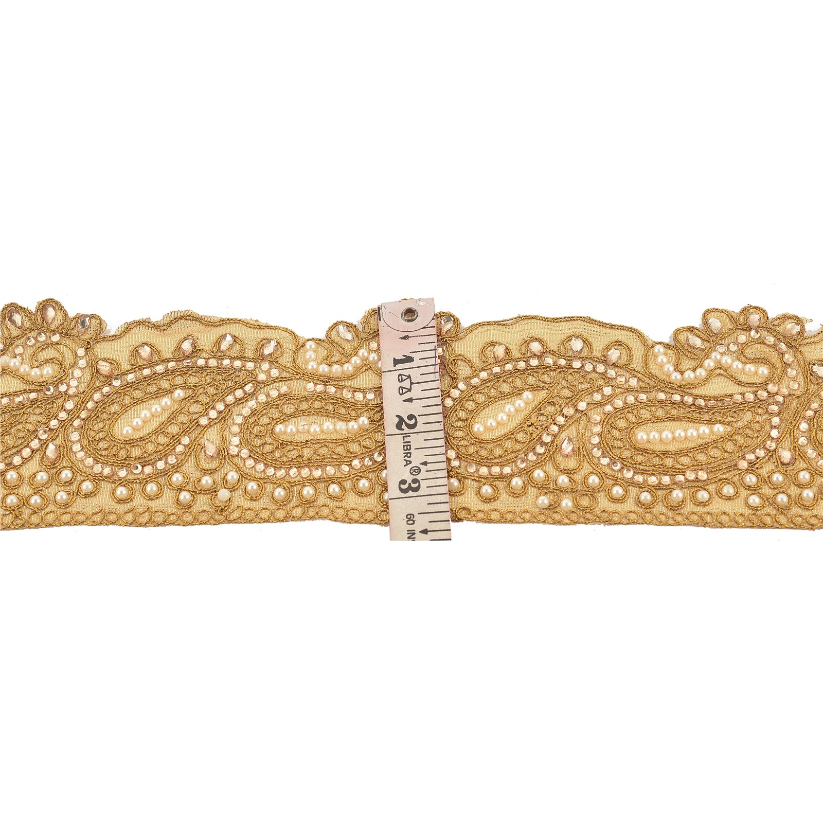 Sanskriti Håndperle Gallakjole Kant 1YD Trim Gylden Håndværk Syning Blonde Paisley