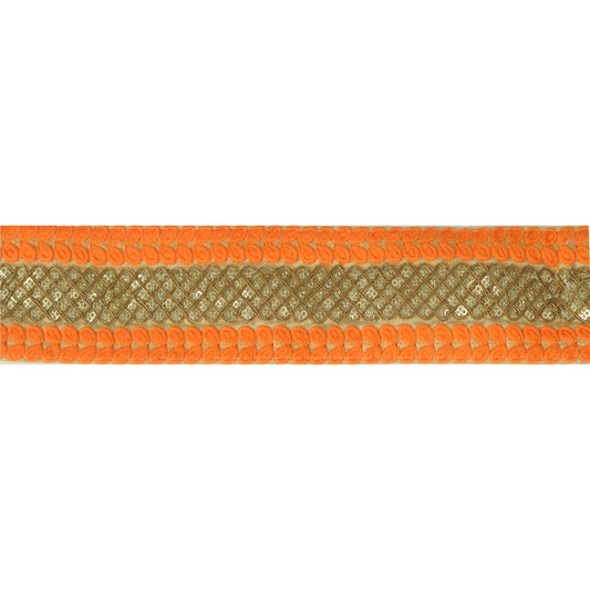 Sanskriti Woven Sparkle Dress Border 1 YD Trim Ribbon Orange Craft Sewing Lace