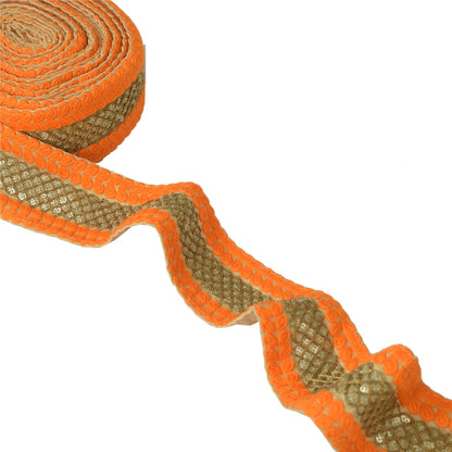 Sanskriti Vævet Glitterkjolekant 1 YD Kantbånd Orange Håndværkssyning Blonde