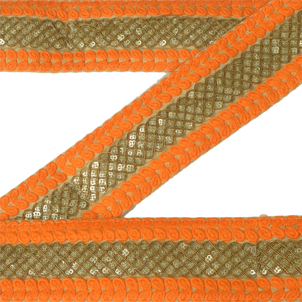 Sanskriti Vævet Glitterkjolekant 1 YD Kantbånd Orange Håndværkssyning Blonde