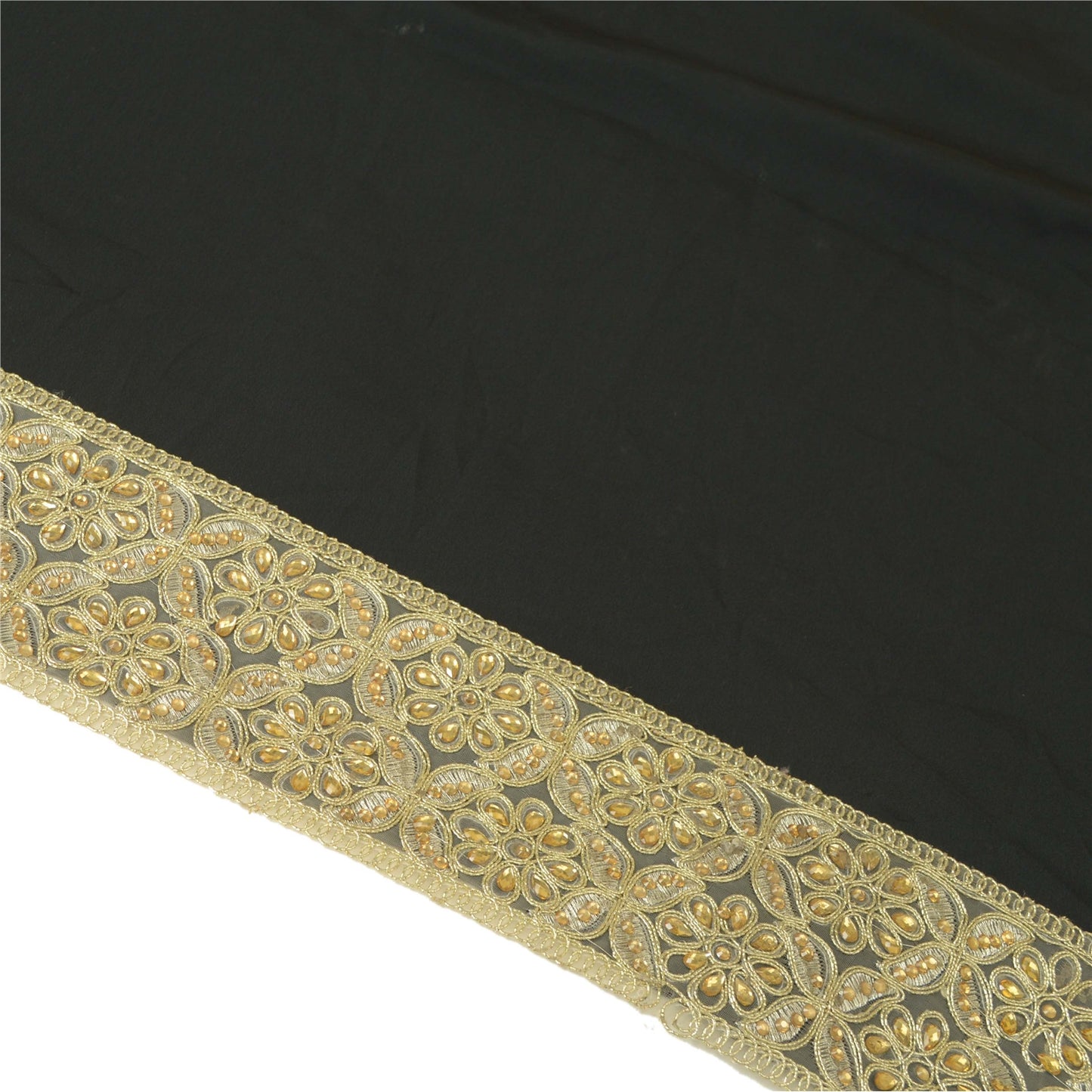 Sanskriti Hand Beaded Bridal Dress Border 1 YD Trim Rhinestones Sewing Lace