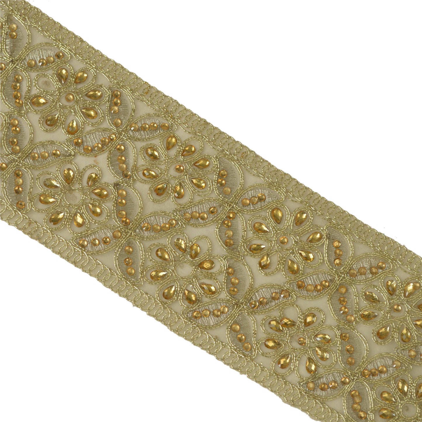 Sanskriti Hand Beaded Bridal Dress Border 1 YD Trim Rhinestones Sewing Lace