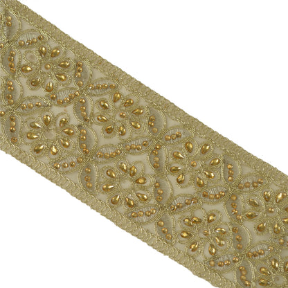 Sanskriti Hand Beaded Bridal Dress Border 1 YD Trim Rhinestones Sewing Lace