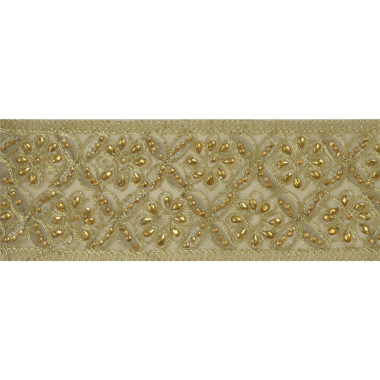 Sanskriti Hand Beaded Bridal Dress Border 1 YD Trim Rhinestones Sewing Lace