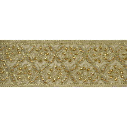 Sanskriti Hand Beaded Bridal Dress Border 1 YD Trim Rhinestones Sewing Lace