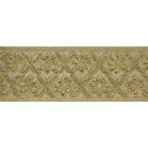 Sanskriti Hand Beaded Bridal Dress Border 1 YD Trim Rhinestones Sewing Lace