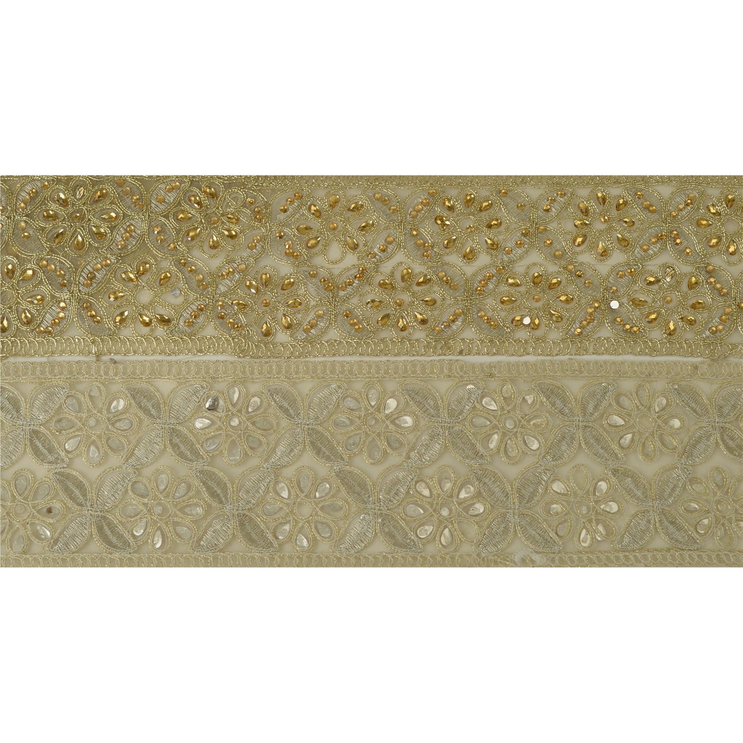 Sanskriti Hand Beaded Bridal Dress Border 1 YD Trim Rhinestones Sewing Lace