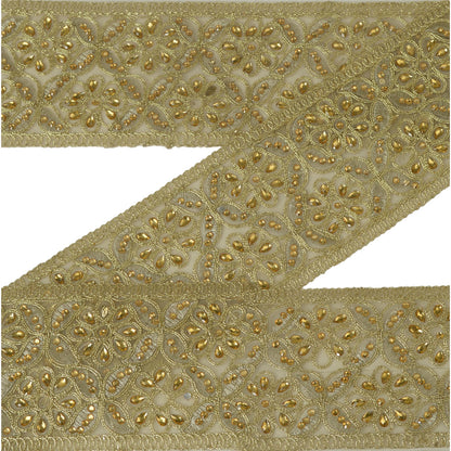 Sanskriti Hand Beaded Bridal Dress Border 1 YD Trim Rhinestones Sewing Lace