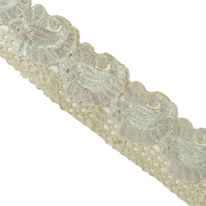 Sanskriti Hand Beaded Bridal Border 1 YD Trim Silver Sewing Lace Pearls Mirrors