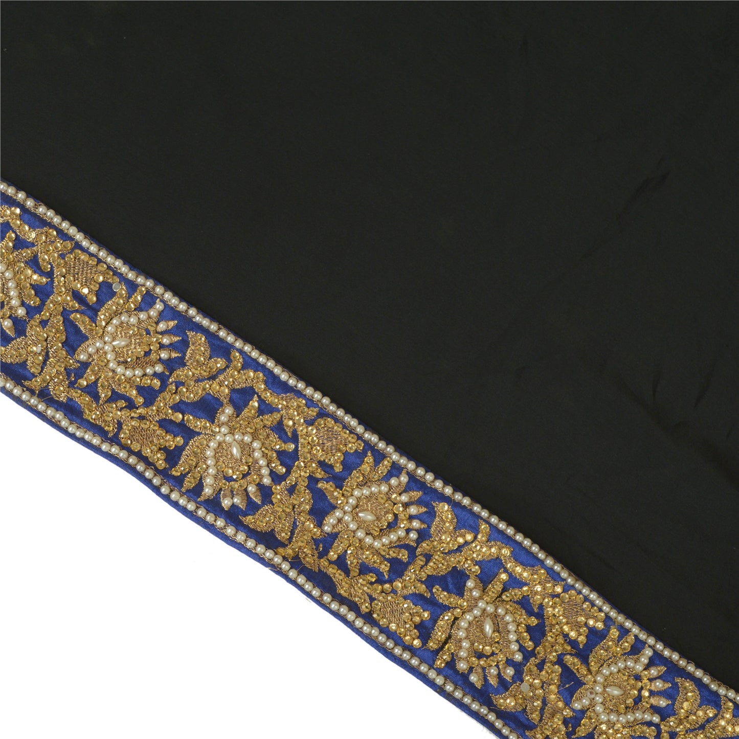 Sanskriti Hand Beaded Party Prom Dress Border 1YD Trim Blue Craft Lace Mirrors