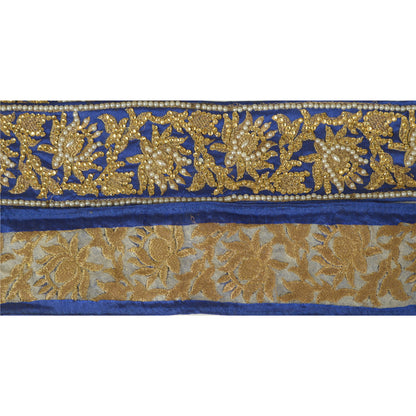 Sanskriti Hand Beaded Party Prom Dress Border 1YD Trim Blue Craft Lace Mirrors