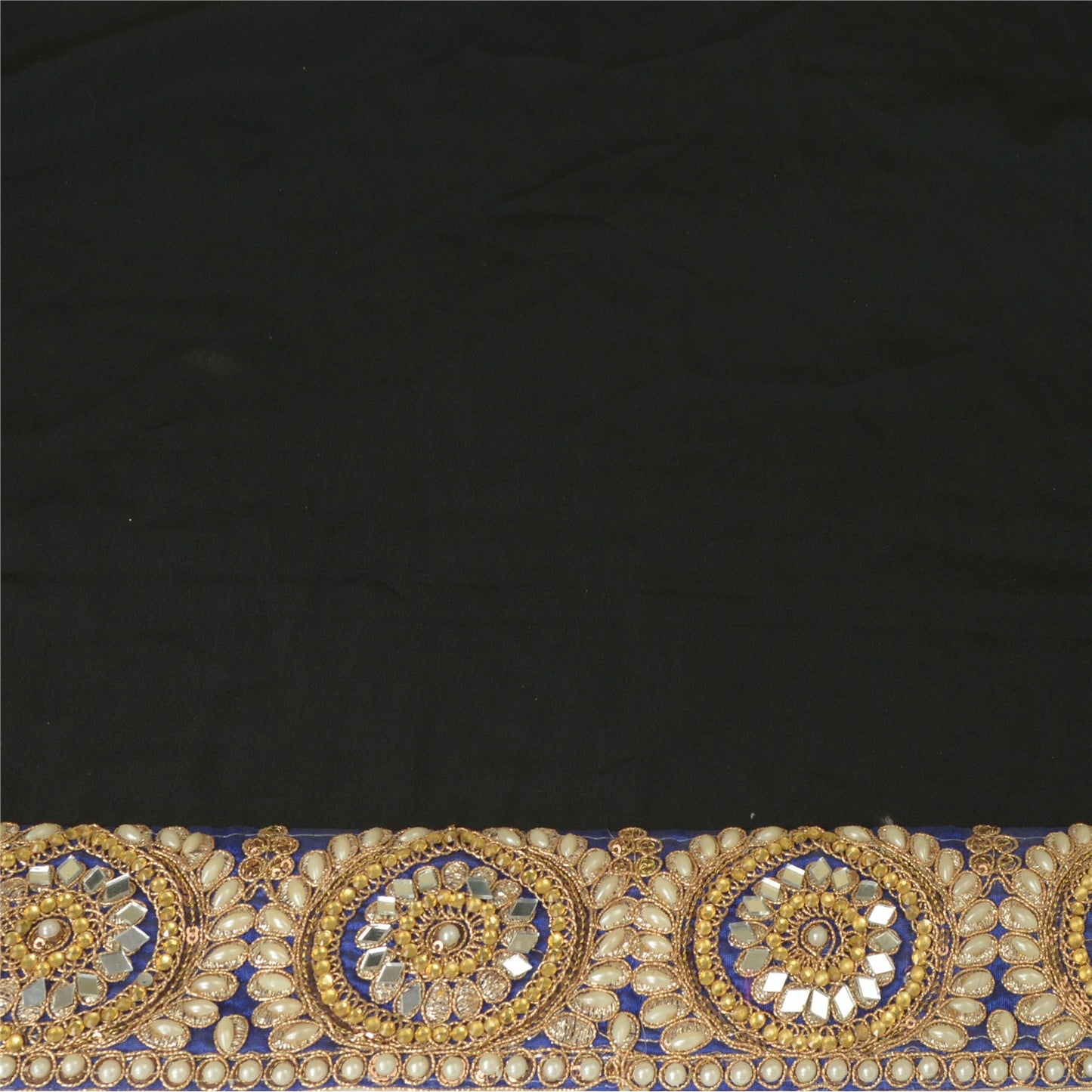 Sanskriti Hand Beaded Party Prom Dress Border 1YD Trim Blue Craft Lace Mirrors