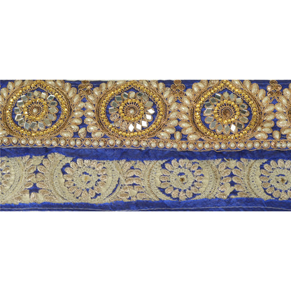 Sanskriti Hand Beaded Party Prom Dress Border 1YD Trim Blue Craft Lace Mirrors