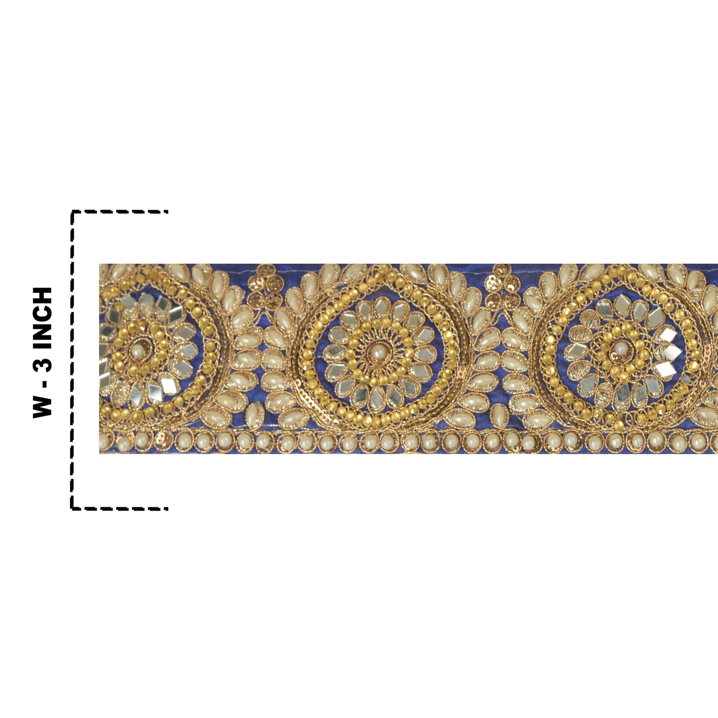 Sanskriti Hand Beaded Party Prom Dress Border 1YD Trim Blue Craft Lace Mirrors