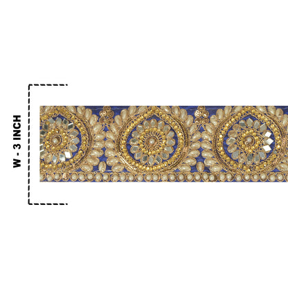 Sanskriti Hand Beaded Party Prom Dress Border 1YD Trim Blue Craft Lace Mirrors